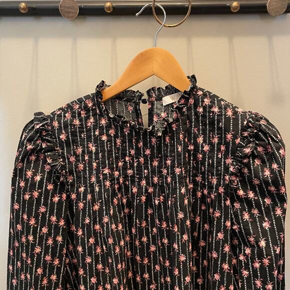 WAYF Small Babydoll Shift Dress | Black Pink Floral, Pintuck, 100% Cotton - Picture 3 of 9